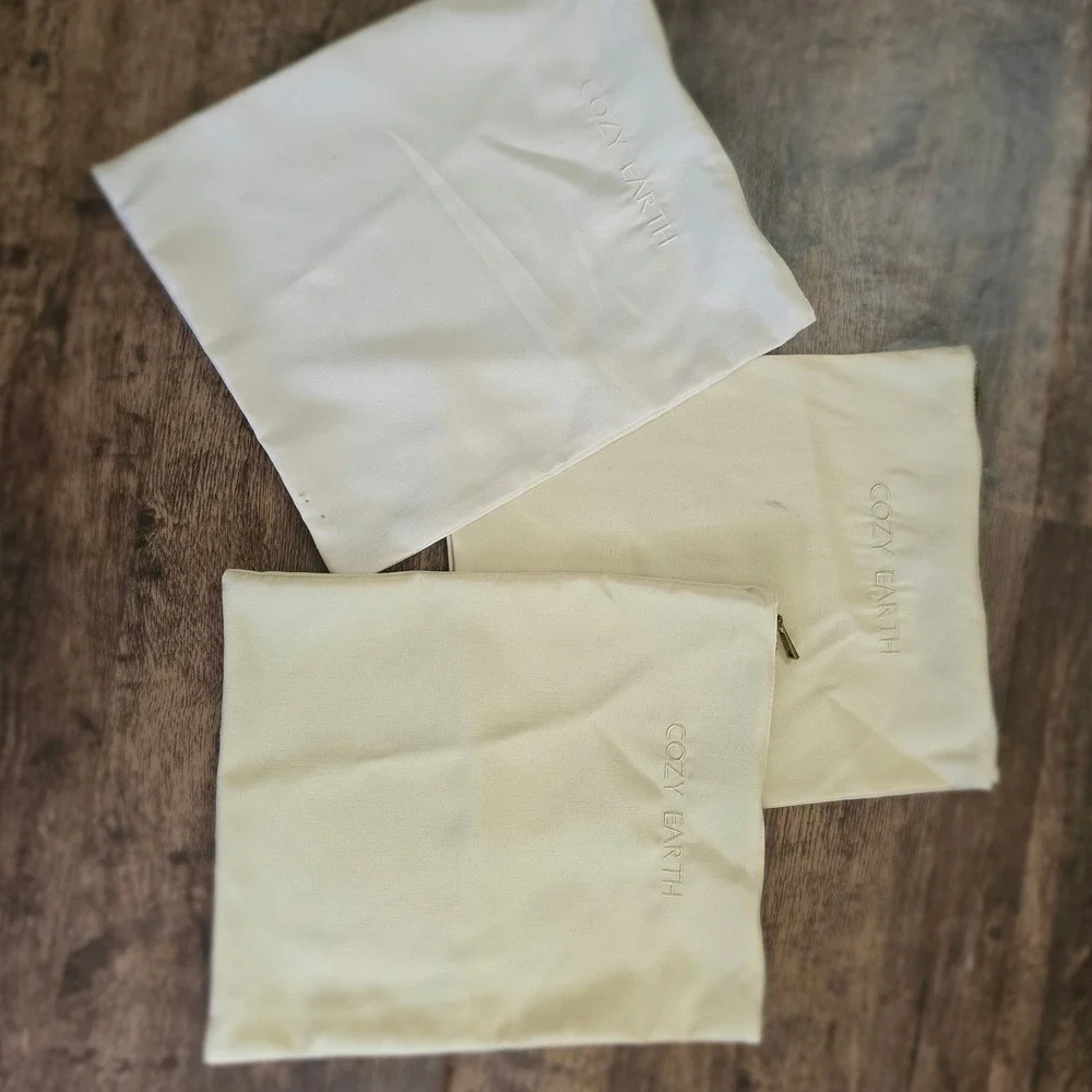 COZY EARTH Storage Bags Cream White Set of 3 Embroidered Fabric Pouches